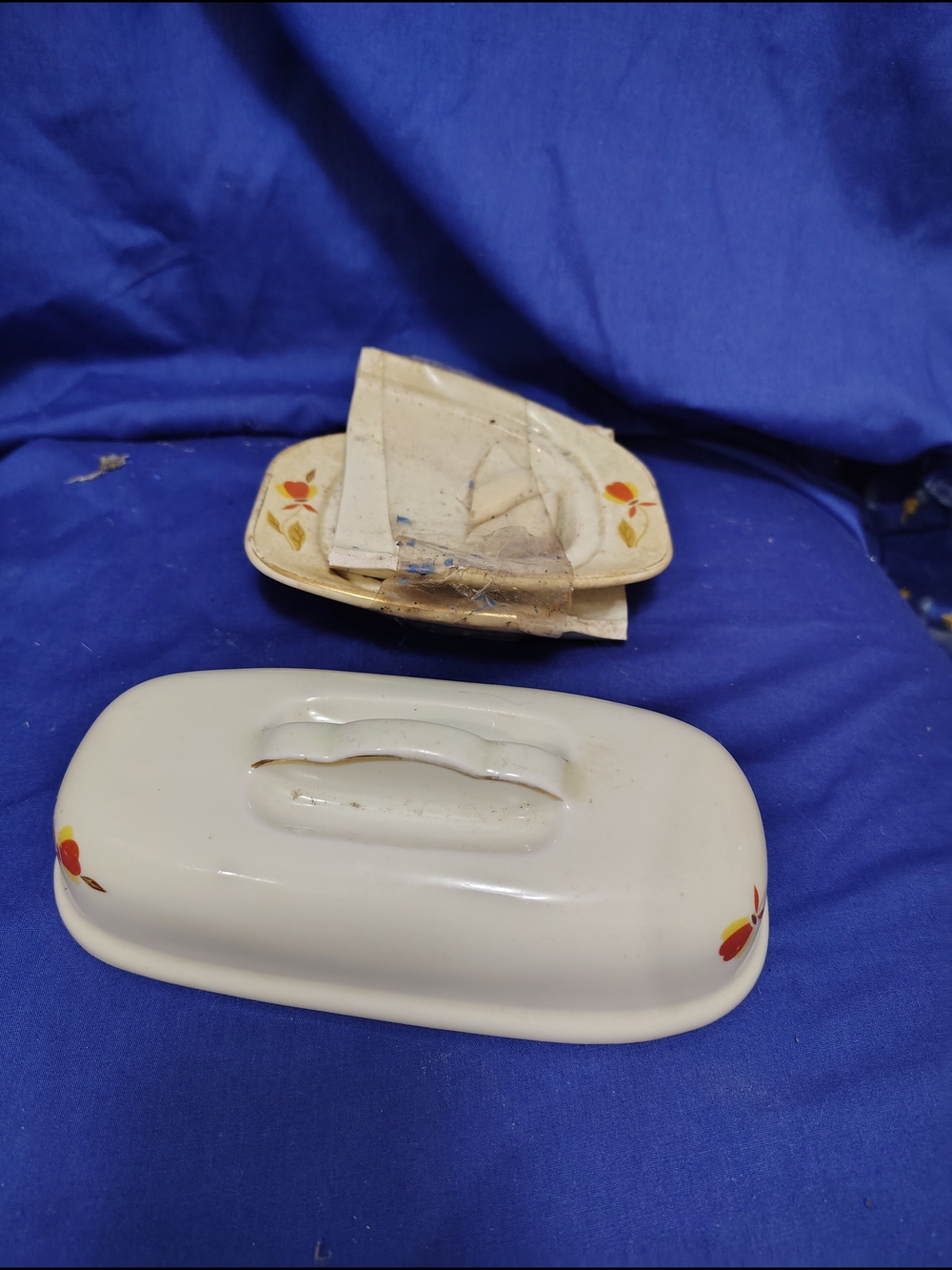 Ceramic Butter Dish with Floral Accents - Cream